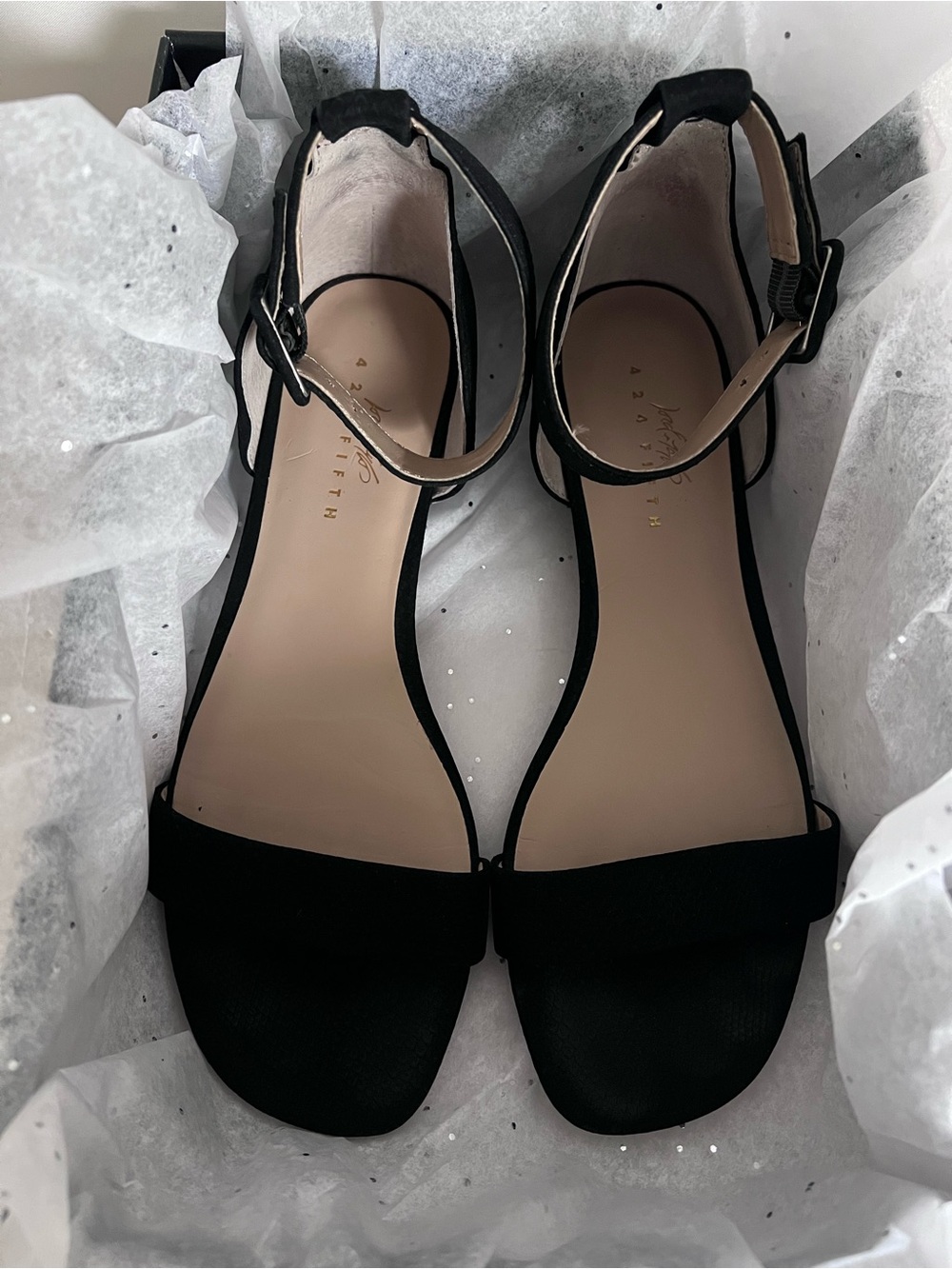 Lord&Taylor Black Embossed Leather Ankle Strap Sandals Size 8